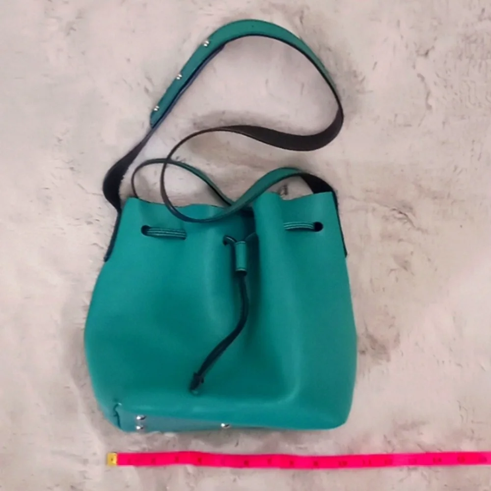 Ava Rossi Handmade Supple Italian Leather Mediterraenean Teal Bucket Cinch Bag - Picture 2 of 6